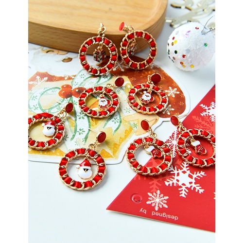 LRC Anting Tusuk Fashion Alloy Fabric Chain Braided Round Christmas Earrings Q14992