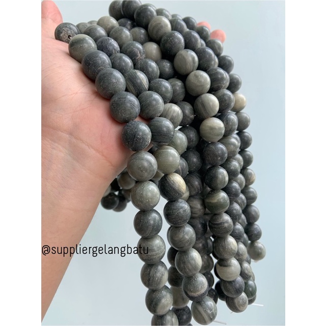 batu grey jasper 16mm natural abu abu perhiasan fashion gelang kalung