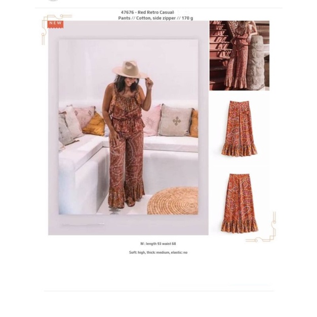 Celana panjang merah motif klasik rempel bawah