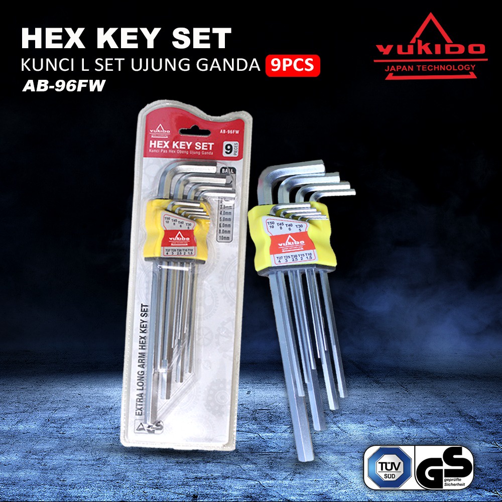 MURAH YUKIDO - Kunci L Set 9 PCS Ujung Bulat Hex Key Wrench YUKIDOTools