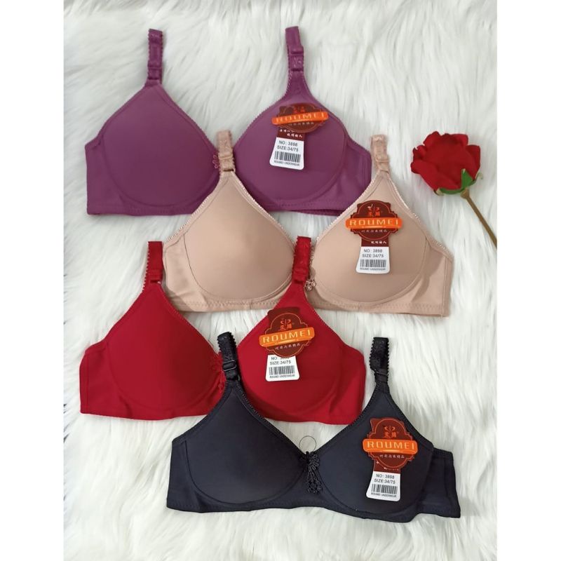Bra 3898 Roumei/BH Fashion Wanita Bra Cantik BH Busa Tipis Tanpa Kawat / POLOS / Roumei mirip A5 Lin