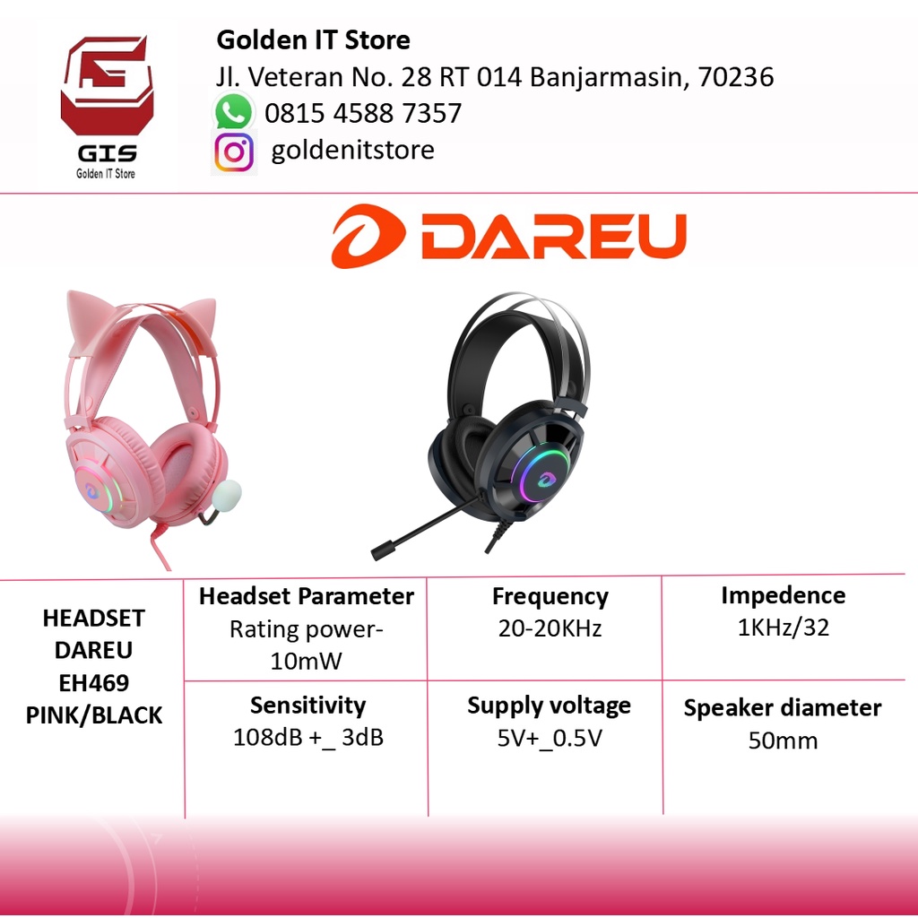 Dareu EH469 Mirror RGB Gaming Headset Pink Kitty Ears / Black