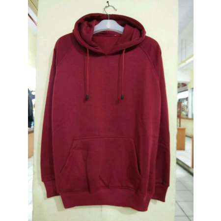 hoodie jumper polos maroon cotton fleece tebal 100%cotton