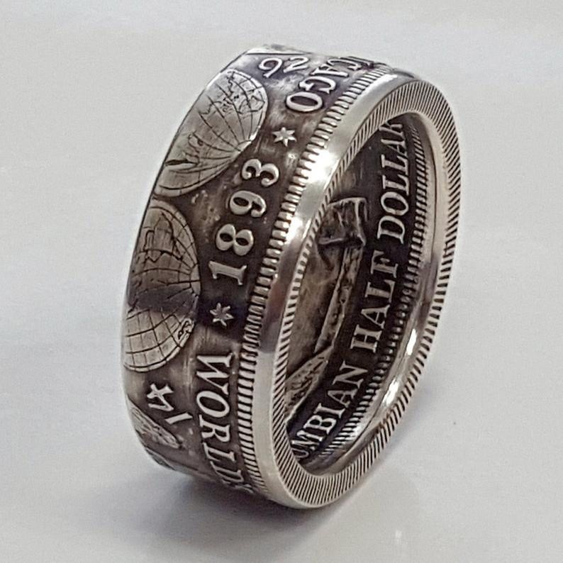 Cincin Emas 18k Desain Ukiran Koin Morgan Silver Dolar Amerika Serikat 1893