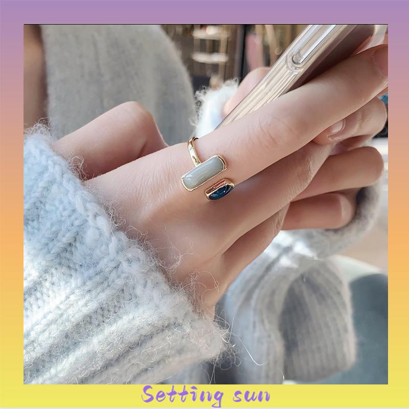 Port style Color contrast Ring female personality modern stylish geometry Opening ring originality fashion Index finger ring cincin wanita Cincin Jari Model Terbuka Dapat Disesuaikan Gaya Retro TN