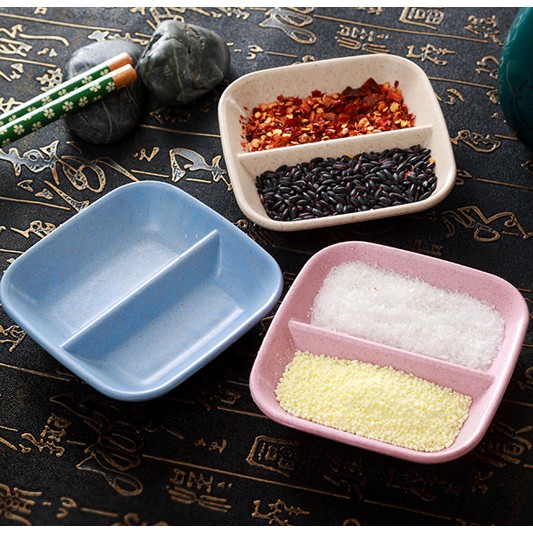 Lepek Kecil Piring Mangkok Saji Tempat Sambel Saus Kecap Cabe 2 Sekat