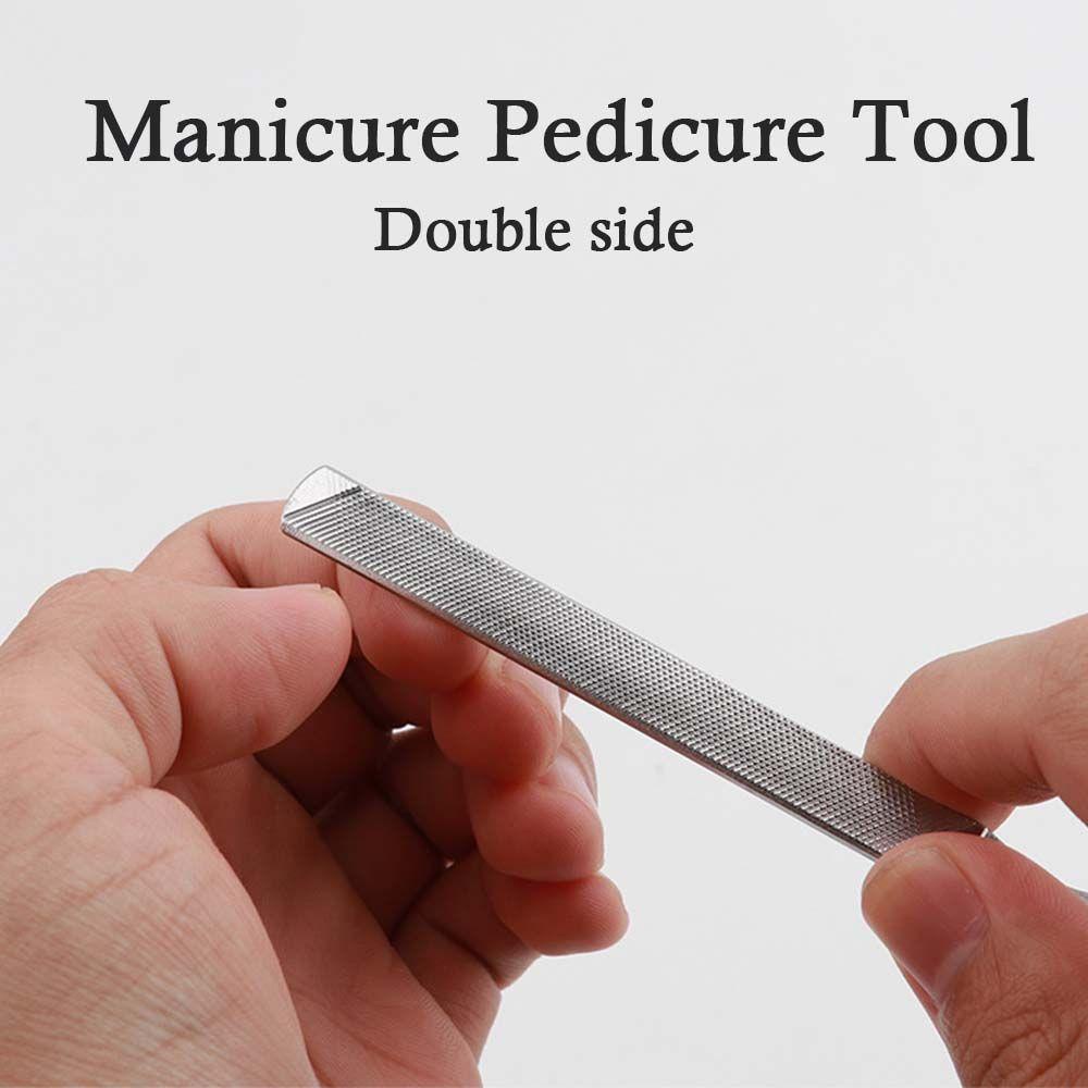 Mxbeauty Kikir Kuku Portable Non-slip Nail Art Tools Stainless Steel Manicure Tools Dua Sisi Kuku Gerinda Penyangga