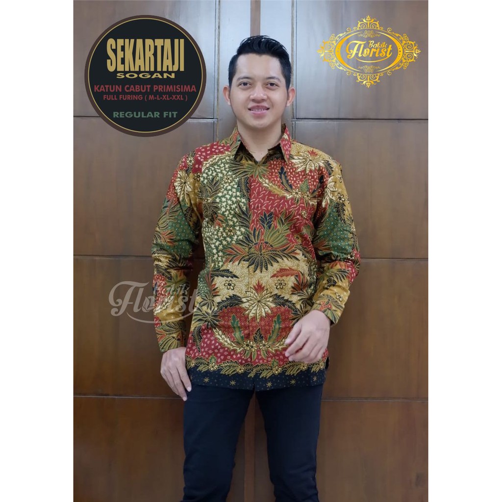 SEKARTAJI SOGAN Kemeja Batik Pria Katun Cabut Primisima Full Furing