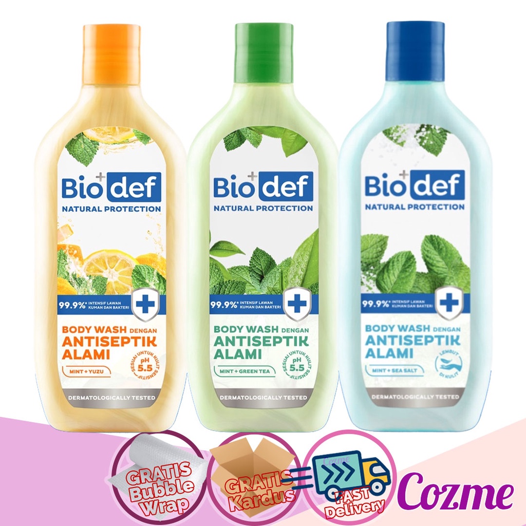 BIODEF Body Wash Antiseptik Alami Mint + Yuzu | Seasalt | Green Tea Botol 275mL