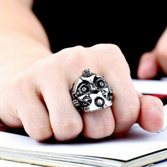 Cincin Pria gaya tengkorak punk style skull ring steel series