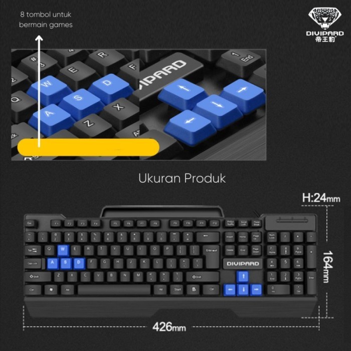 Divipard Keyboard USB Kabel D350 Untuk Komputer Laptop Plus Docking