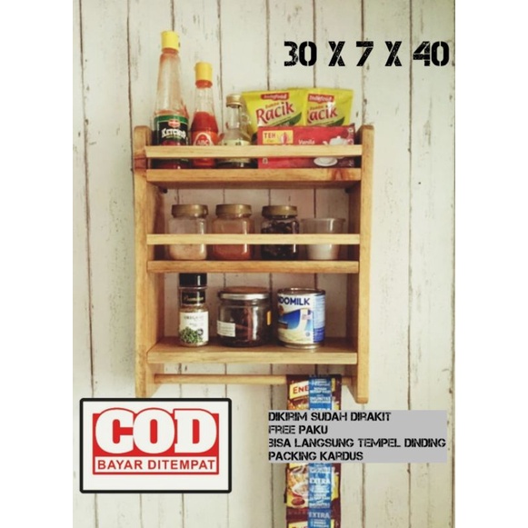 rak bumbu dinding / rak bumbu tempel dinding / rak bumbu kayu / rak bumbu kayu murah / rak serbaguna