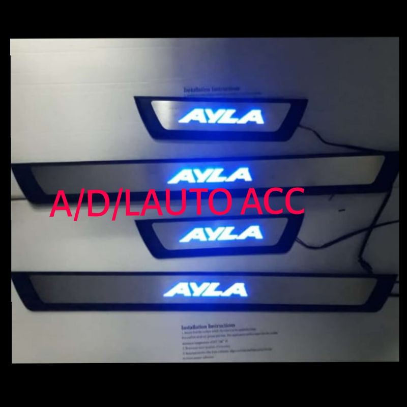 SEALPLATE sill plate Silplate samping pintu mobil daihatsu AYLA hitam cream &amp; LAMPU LED BIRU STENLIS