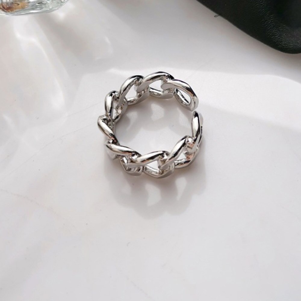 Cincin Model Terbuka Desain Rantai Twisted Geometris Bahan Logam Warna Emas Perak Gaya Vintage Punk Untuk Unisex