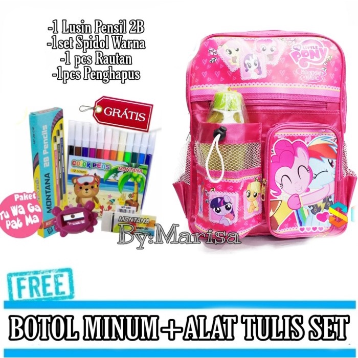 Tas Anak Perempuan ,Tas sekolah anak PAUD TK SD Bonus ALAT TULIS LUCU - LOL, TK