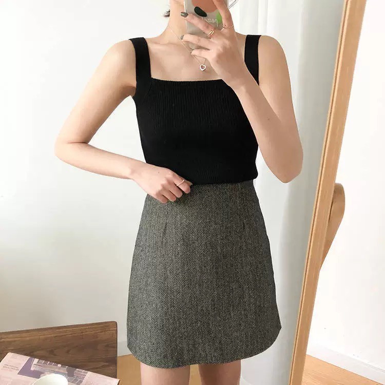 ✨WINGALERY✨ Tank Top Wanita Square Neck Tank Top Import Style Korea 4039-BLACK