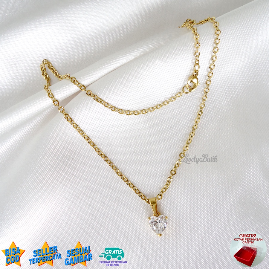 Lovelybutik -  Kalung Titanium Anak Asli Anti Karat Mini Heart Kecil Kalung Anti Luntur Anak Perempuan Korea Model Terbaru Bonus Kotak Perhiasan