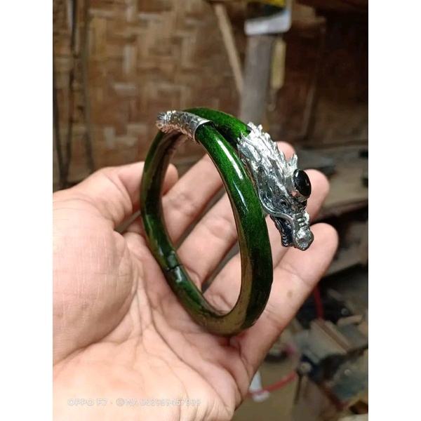 Gelang akar bahar tali arus hijau model engsel variasi alpaka naga