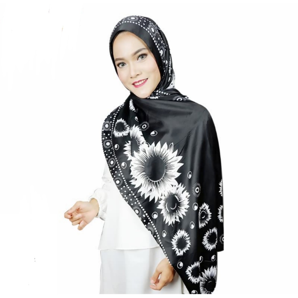 MOBASA OFFICIAL HIJAB PASHMINA SATIN PRINTING MOTIF / KERUDUNG JILBAB PASHMINA [sunflower]