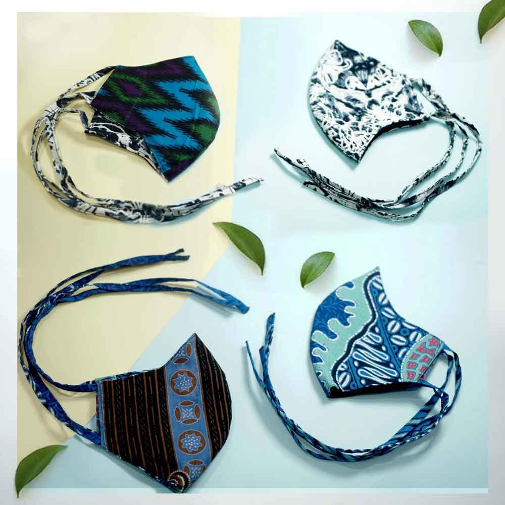 Masker Kain Hijab Wanita Tebal 3 Lapis Tali Panjang Motif Batik Bisa Bolak - Balik Murah Berkualitas