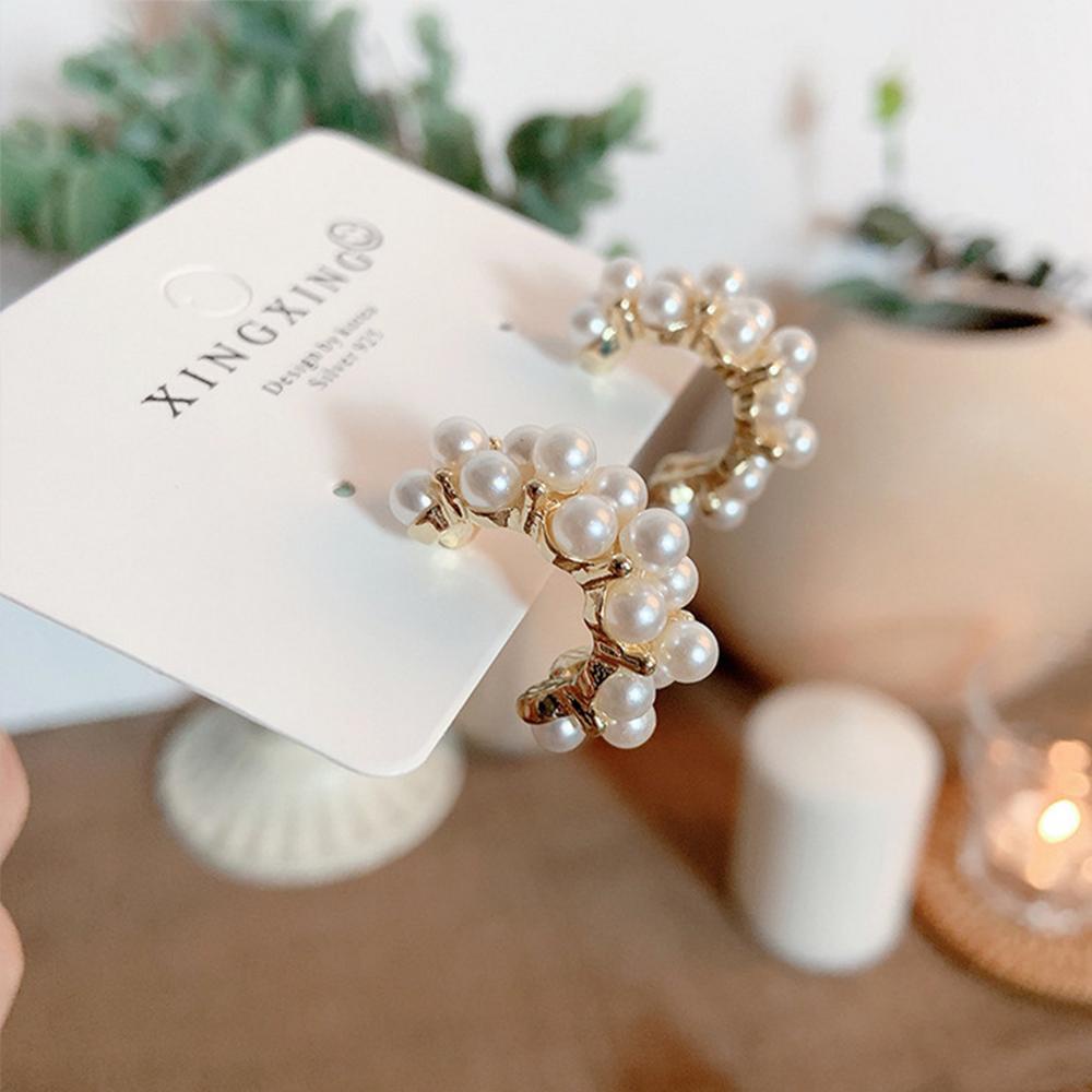 Anting Hoop Agustina Wanita Baru Lingkaran Mutiara Temperamen Handmade Vintage Fashion Jewelry