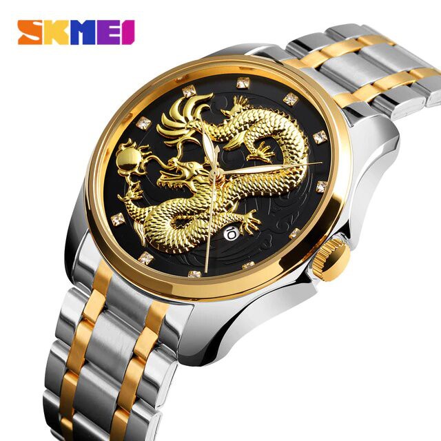 Jam Tangan SKMEI 9193 Watch Jam Tangan Pria Digital Analog Tali Stainless Design Dragon Naga