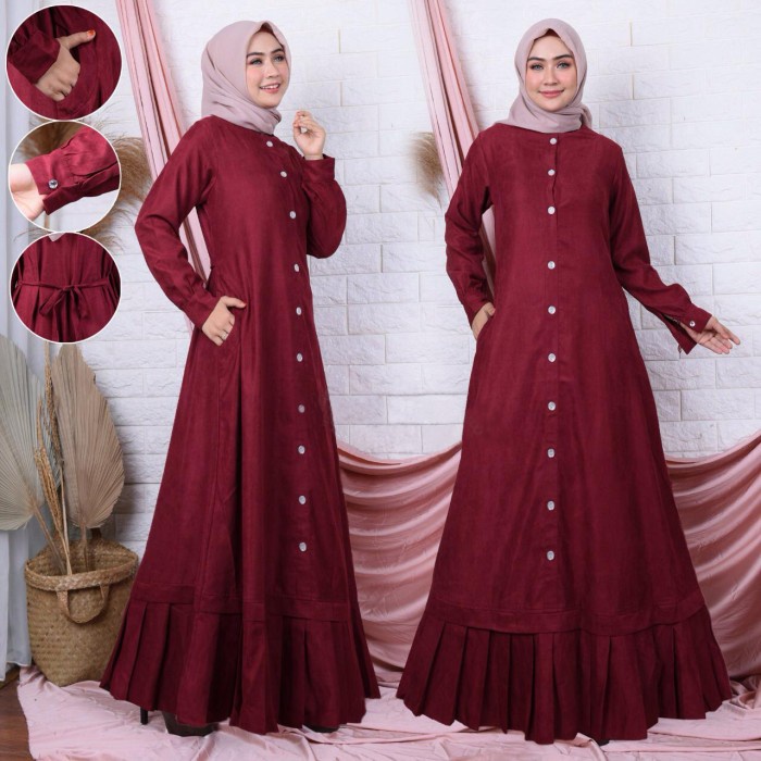 Baju Gamis Wanita Terbaru 2021 Remaja Kekinian Gamis untuk Lebaran - Abu abu muda