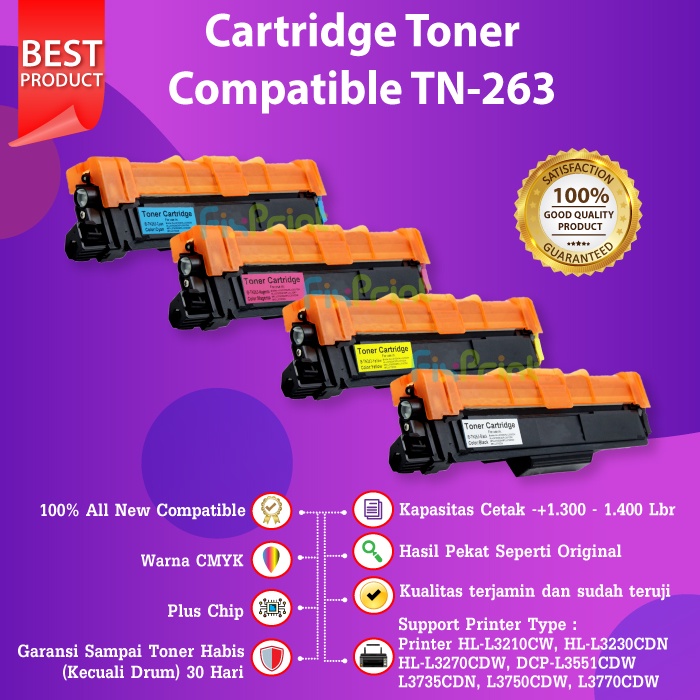 Cartridge Toner TN263 TN-263 Compatible Printer Brother HL-L3270CDW MFC-L3735CDN L3750CDW L3770CDW