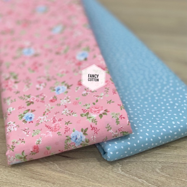 kain katun jepang motif fancy matching bunga biru muda