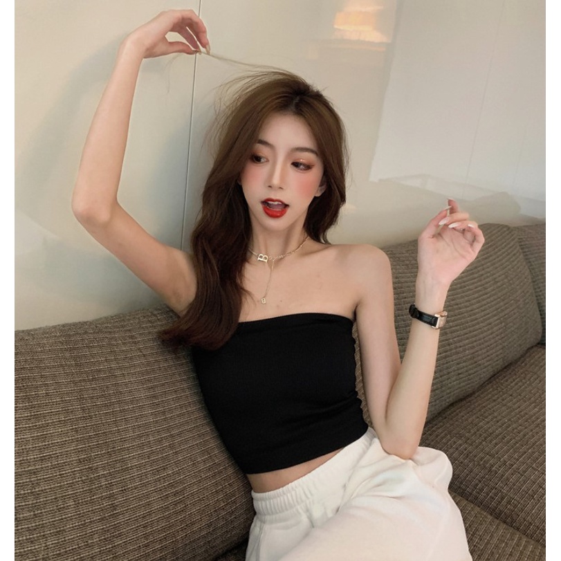 Tanktop 16 tank top atasan crop kemben strapless bra pakaian wanita rib knit dengan cup multiway-3