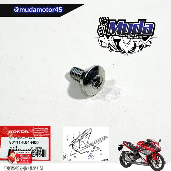 BAUT HUGGER CBR250RR SPAKBOR SWING ARM 90111-K64-N00 BOLT SOCKET 6X14 CBR 250 COVER RANTAI KATENGKAS