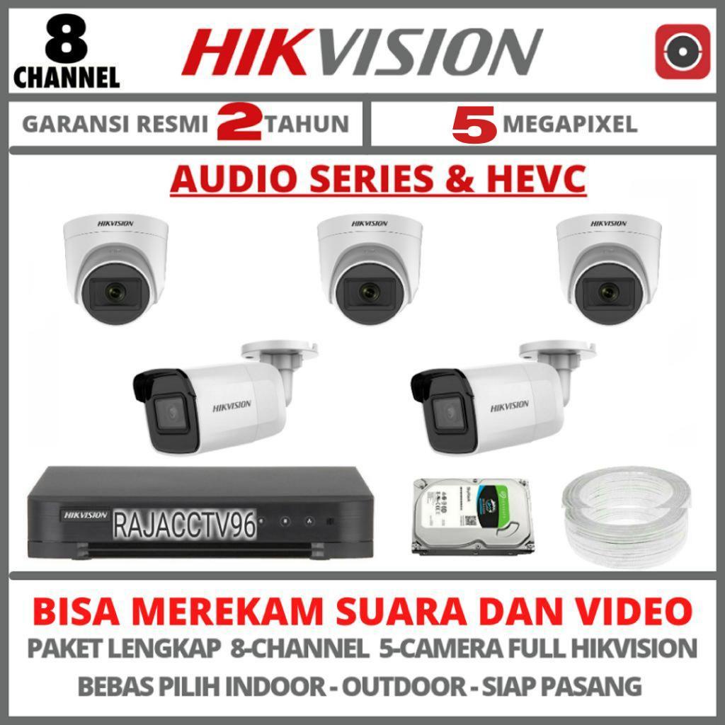 PAKET CCTV HIKVISION 5MP AUDIO SERIES 8 CHANNEL 5 CAMERA TURBO HD KAMERA CCTV