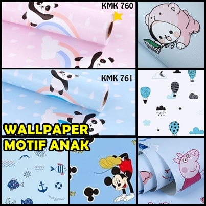 WALLPAPER STIKER HIASAN DINDING MOTIF PANDA MICKEY PEPPA PIG KAMAR ANAK vincess