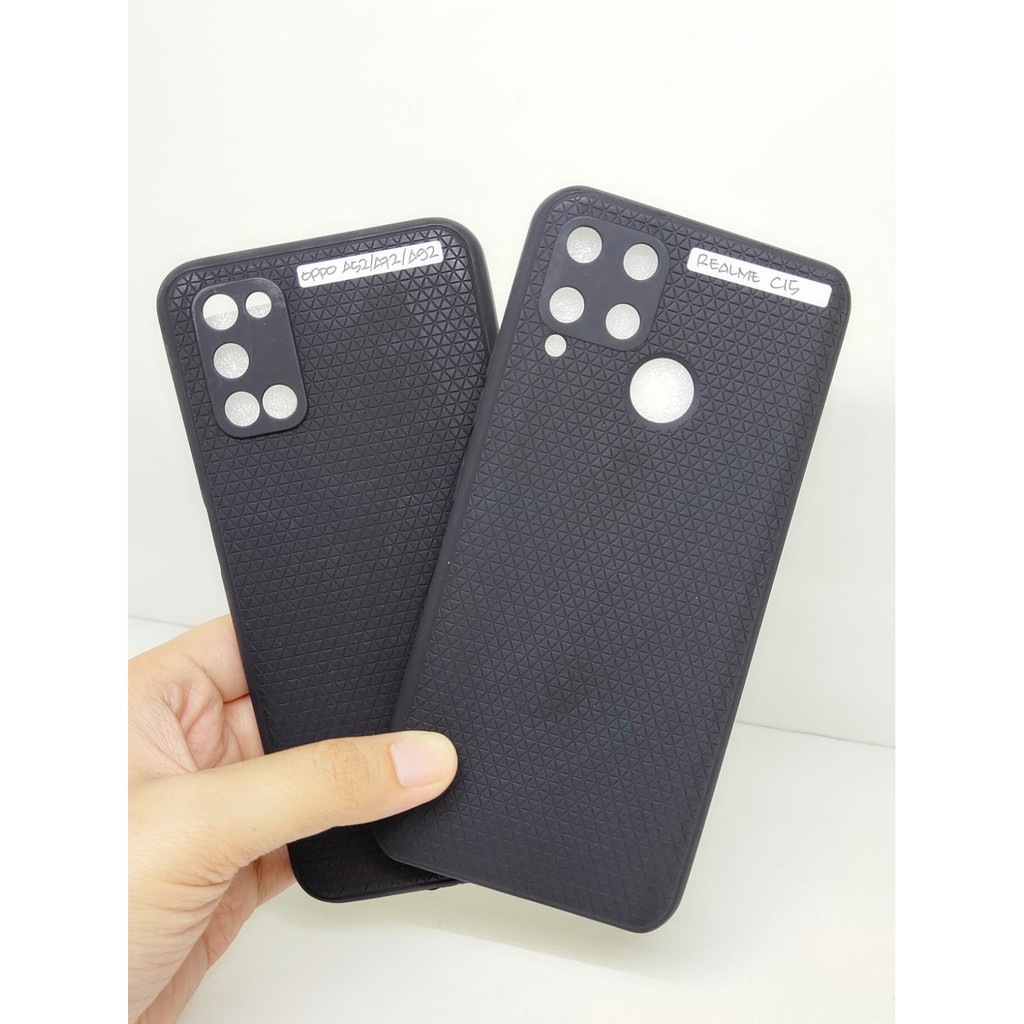 LUXURY Real Fiber Oppo A52 A72 A92 with Pelindung Camera TPU Black Matte