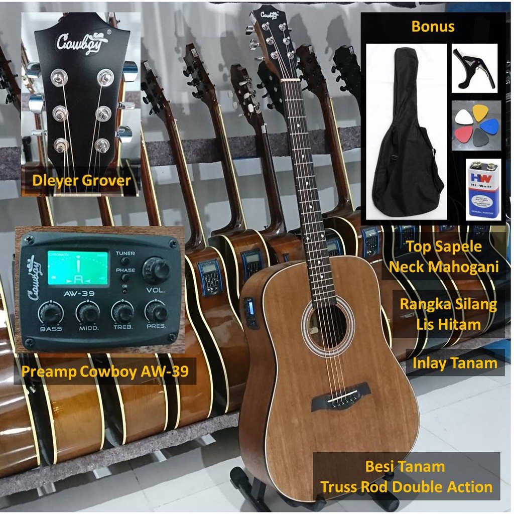 gitar akustik elektrik Cowboy GW 240 NS original ori pream cowboy aw-39