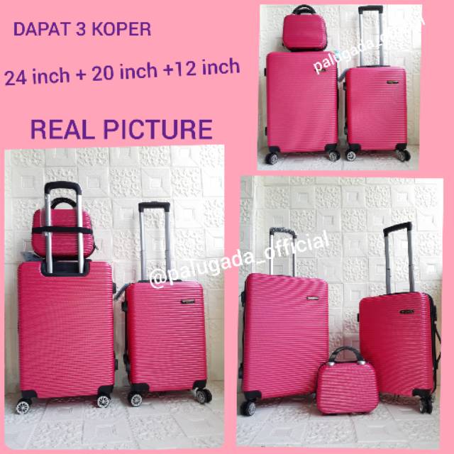 KOPER SET ( DAPAT 3 KOPER )ABS 010 24 INCH + 20 INCH + BEAUTY CASE 12 INCH FIBER PROMO IMPORT