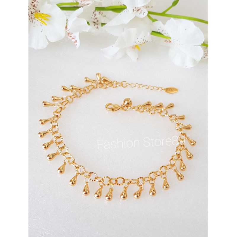 Gelang Kaki Jurai Rantai Nuri Motif Ukir import xuping Yaxiya tercantik bestseller lapis emas 18k