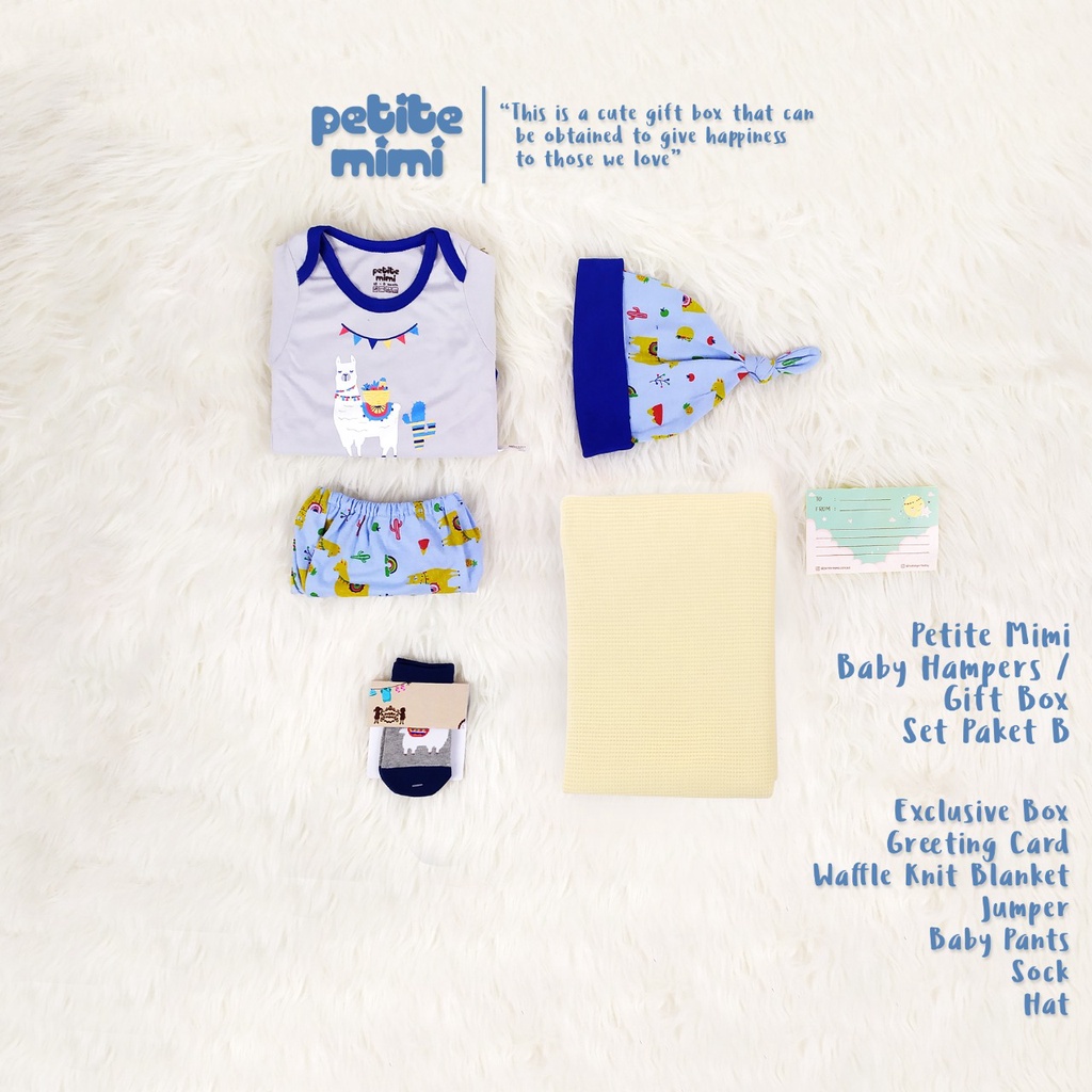 Petite Mimi Baby Hampers - Gift Box kado Parcel Bayi  - Jumper Baju Selimut Topi -SNI-Gift Starter B Boy