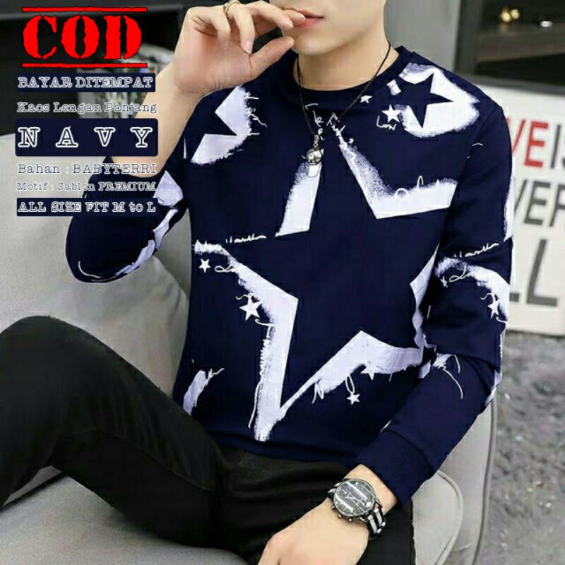 Kaos lengan Panjang Navy motif Bintang