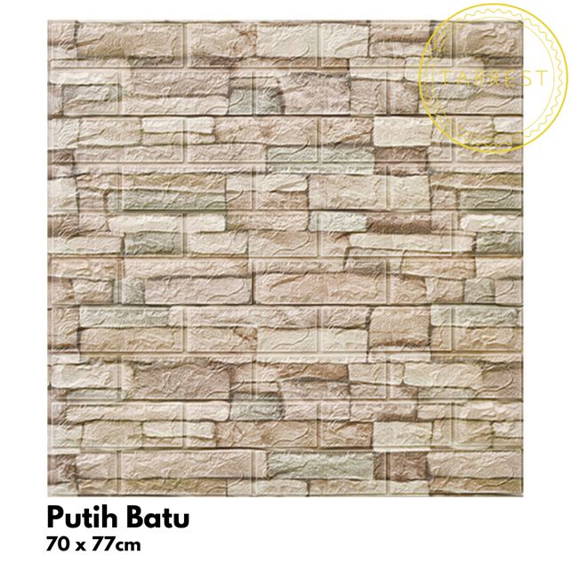 Wallpaper Dinding Foam 3D Motif Batu Marmer Kotak Putih 70 X 77CM 3mm-Putih batu