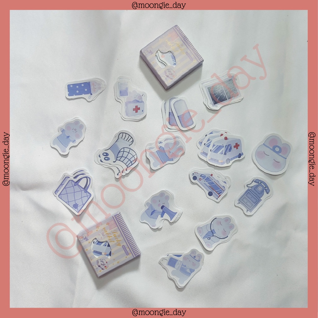 

45 PCS/BOX STIKER KOTAK LUCKY RABBIT SICK SAKIT HOPISTAL UNGU PURPLE STICKERS BULLET JURNAL LUCU MURAH DIY DIARY POLAROID DECO POCA