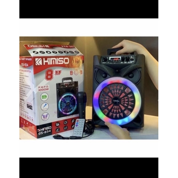 Speaker Karaoke Bluetooth Kimiso 8 Inch QS-834 Plus Mic+ Karaoke + Remote X-Bass