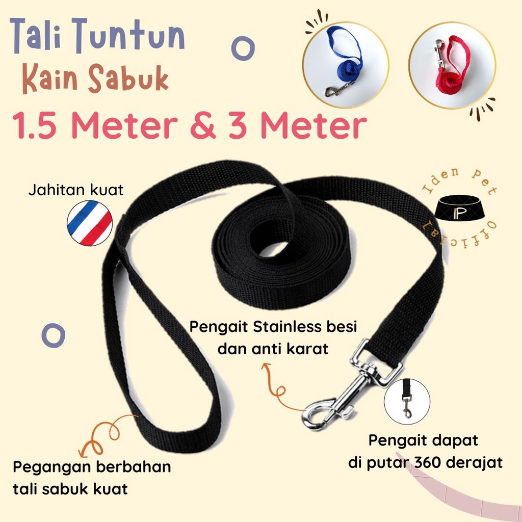 Tali Anjing Tali Rompi Harness Kucing Leash Tuntun Kalung Hewan Bahan Kain Sabuk Panjang 1.5 Meter 3 Meter Dog Cat Leash