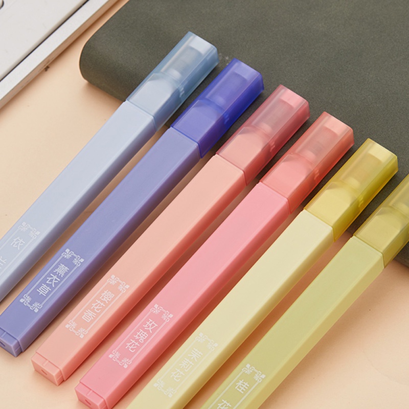6pcs / Box Spidol Highlighter Warna Morandi Ujung Lembut Untuk Pelajar