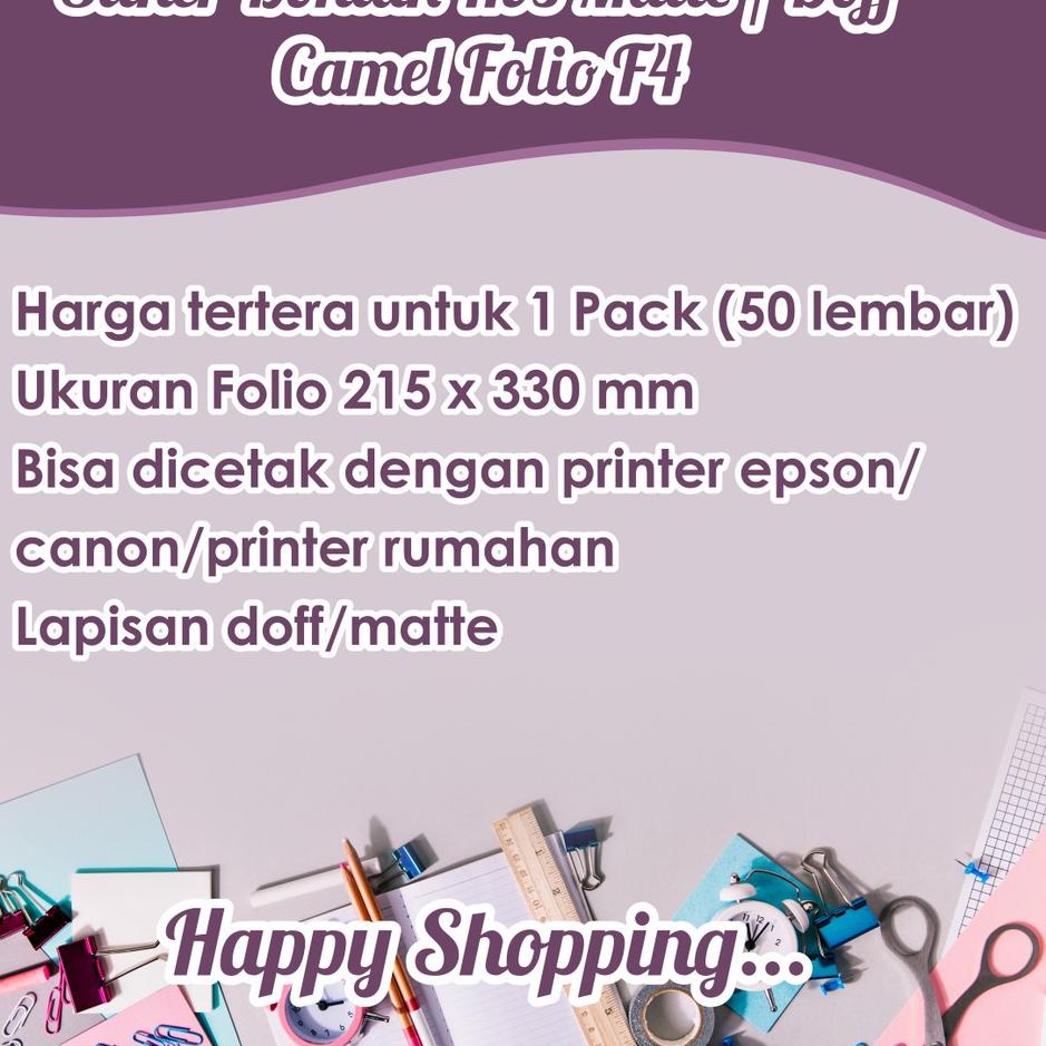

[PRODUK ISIVC] [50 LEMBAR] STIKER BONTAK HVS MATTE/DOFF CAMEL FOLIO F4 VM0