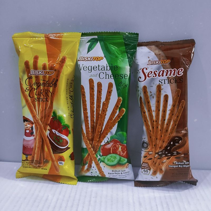 [HALAL] Biskitop Vegetable and Cheese Stick 60gr / Curry Stik Keju / Kari / Sesame Wijen Sayuran