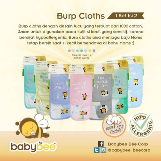 BABYBEE 2 pcs Burp Cloth Kain Sendawa Bayi Baby Burp Cloths Baby Bee