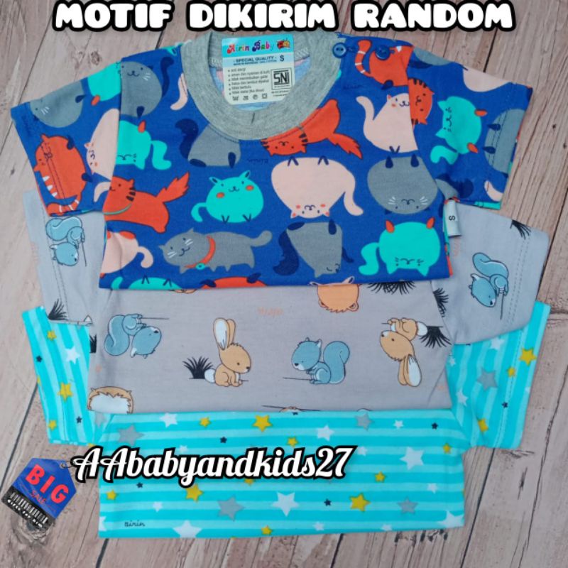 AIRIN BABY 3PC Kaos Oblong Bayi Kancing Pundak Full Print Warna Lembut dan SNI Ukuran M L