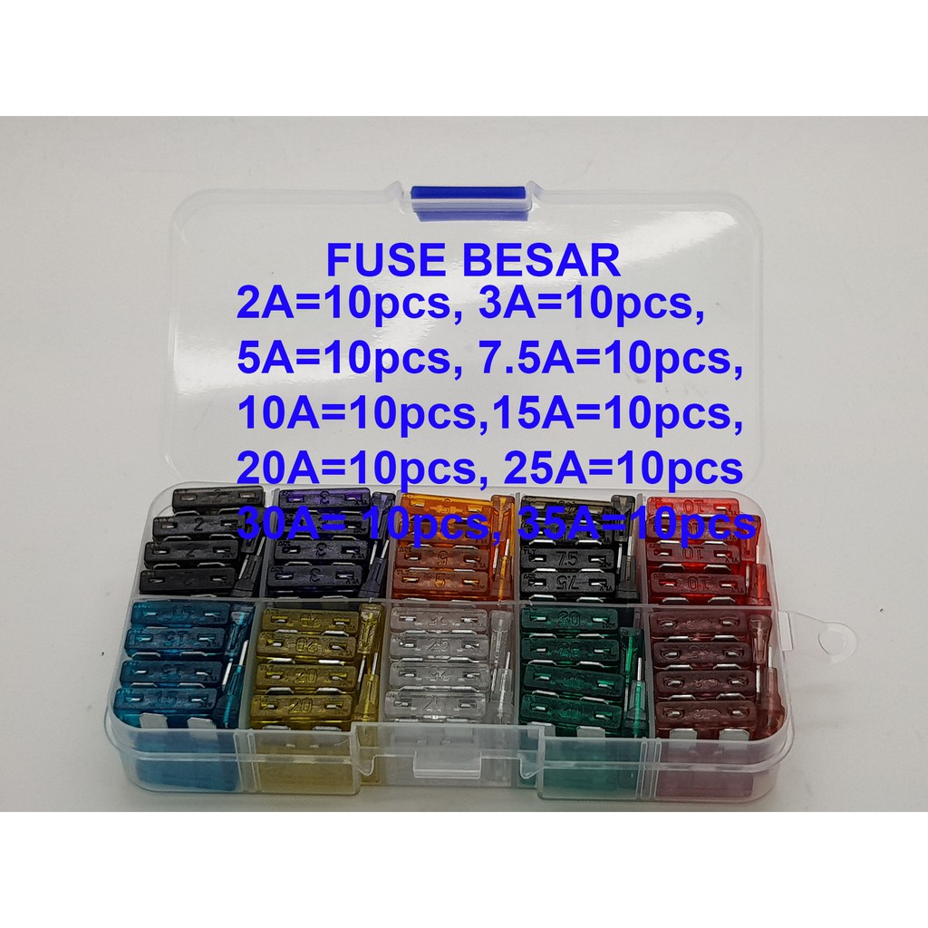 FUSE BESAR TANCAP isi 100 pc ( 2A-3A-5A-7.5A-10A-15A-20A-25A-30A-35A )