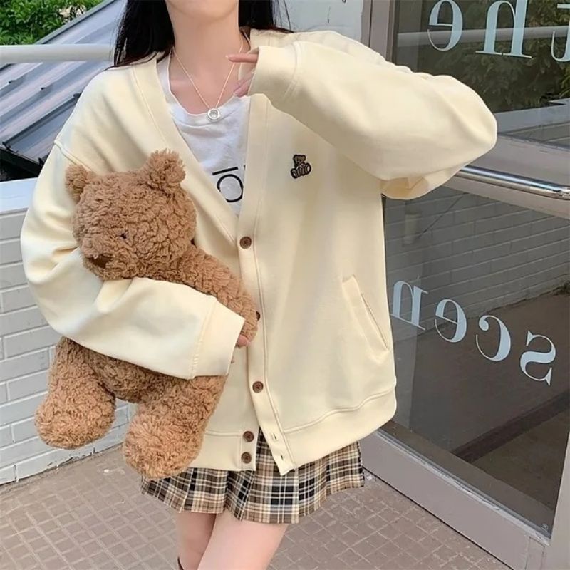 My Bear Cardigan Sweater Wanita Bordier ✔ | Cardigan Lucu Wanita Oversize | Sweatshirt Pakaian Wanita Style Korean